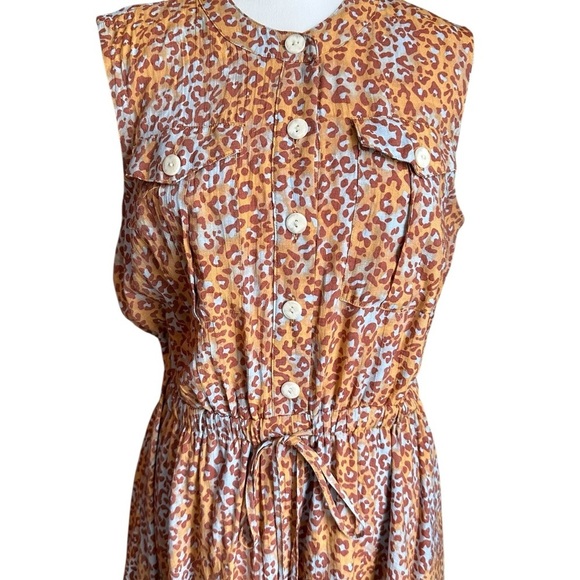 Nine West A-Line Shirt Dress Animal Print Sleeveless Chest Pocket Tie Waist Sz L - Picture 15 of 16